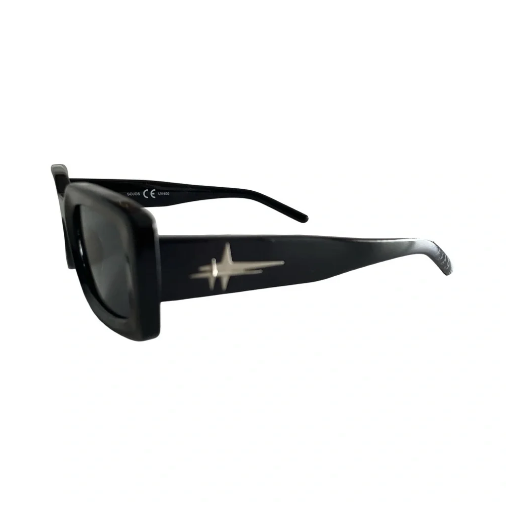 SOJOS Black Rectangle Sunglasses Star Detail Retro Y2K UV400